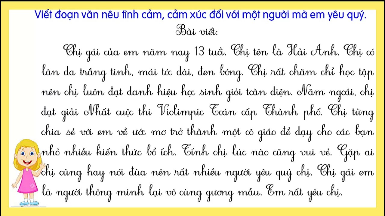 Viết đoạn văn nêu tình cảm, cảm xúc đối với một người mà em yêu quý - Tiếng Việt lớp 3