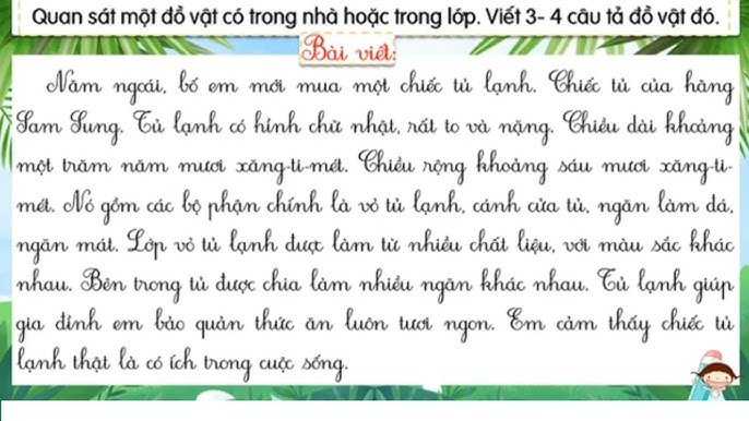Viết đoạn văn tả về đồ vật trong nhà lớp 3
