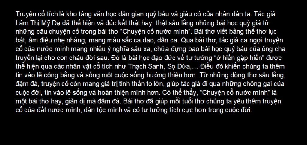 Viết đoạn văn thể hiện cảm xúc về bài thơ Chuyện cổ nước mình