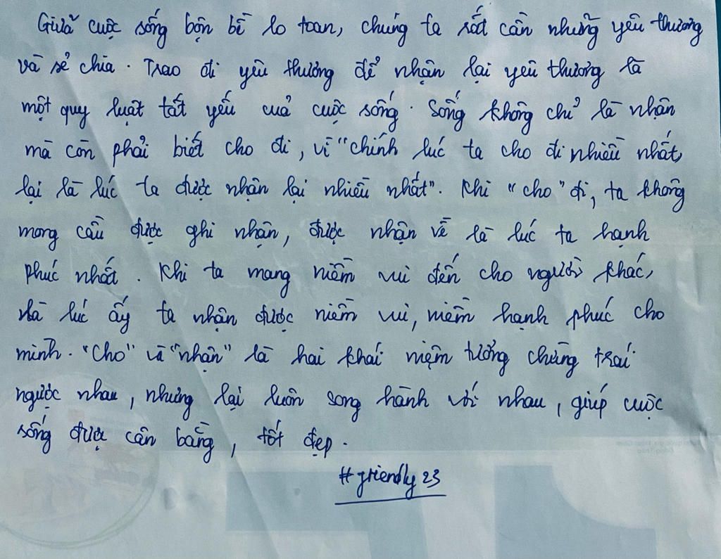 Suy nghĩ về vấn đề cho và nhận trong cuộc sống