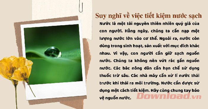 Viết đoạn văn về tiết kiệm nước lớp 3 ngắn gọn