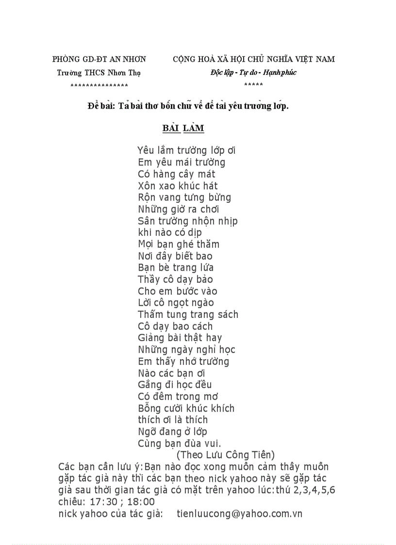 Viết một bài thơ 4 chữ