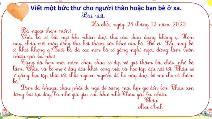 Viết một bức thư thăm hỏi người thân ở xa lớp 4