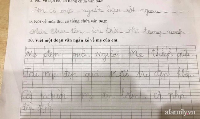 Viết một câu về tình cảm của em dành cho mẹ lớp 1