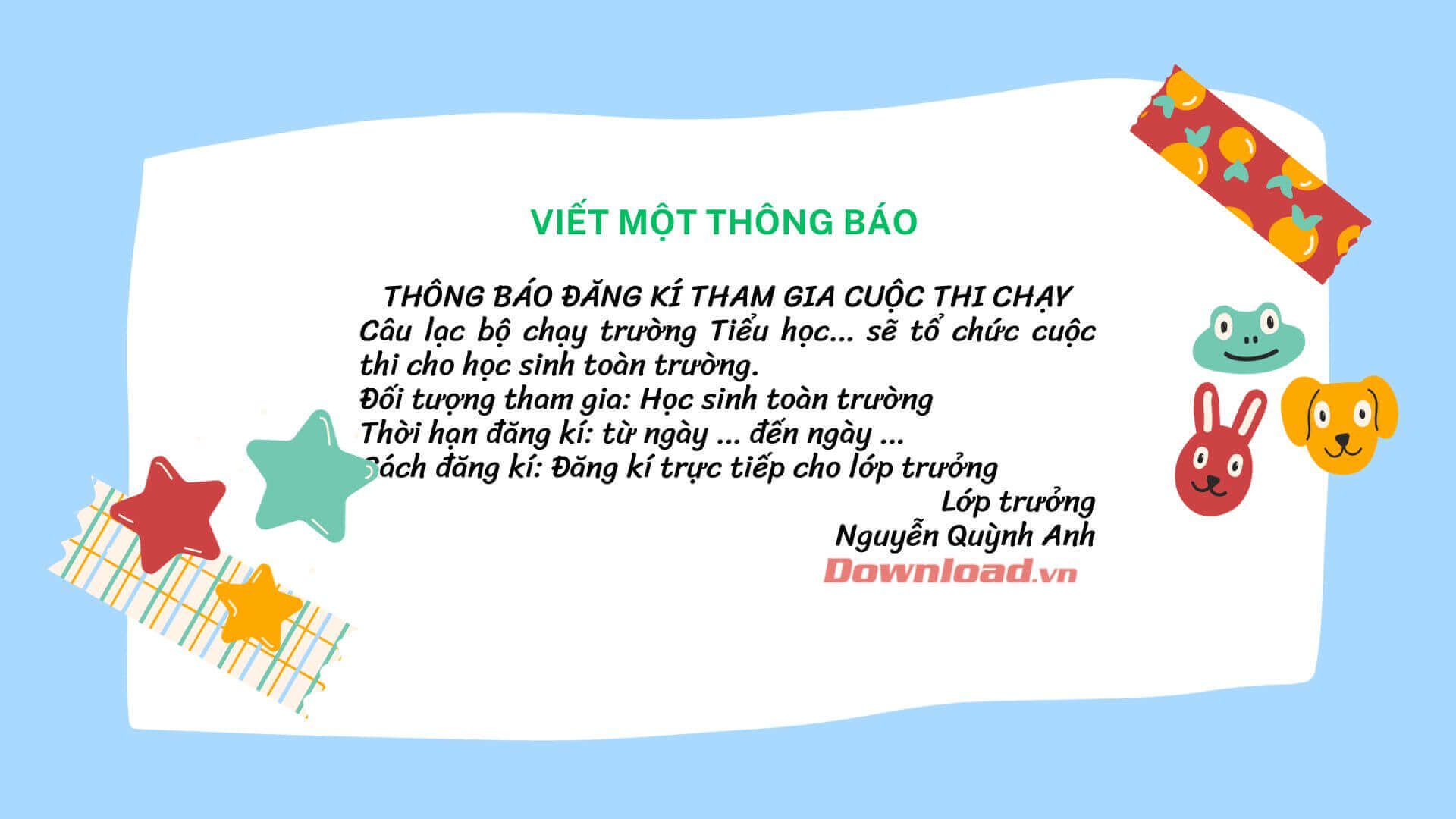 Thông báo đăng ký tham gia cuộc thi cấp trường