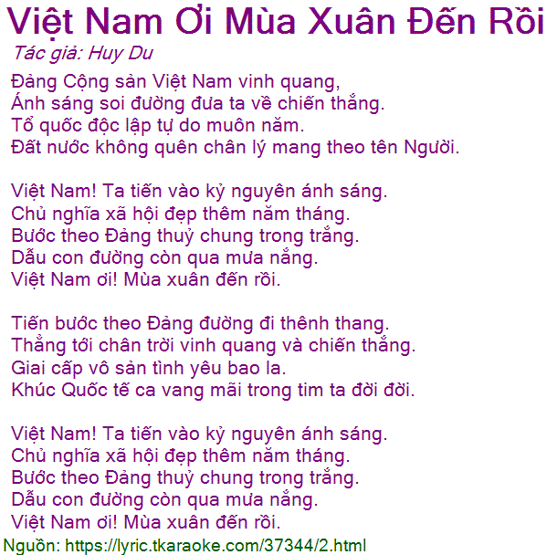 Việt Nam ơi mùa xuân đến rồi lời