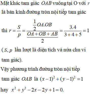 Viết phương trình đường tròn nội tiếp tam giác