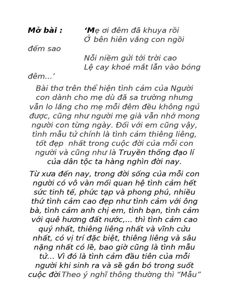 Viết Văn Nghị Luận Về Tình Mẫu Tử