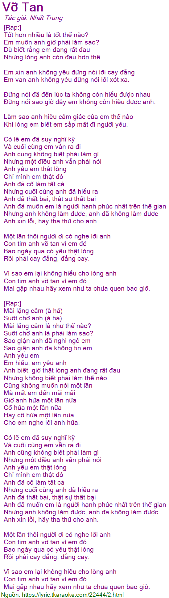 Vỡ Tan Lời Bài Hát
