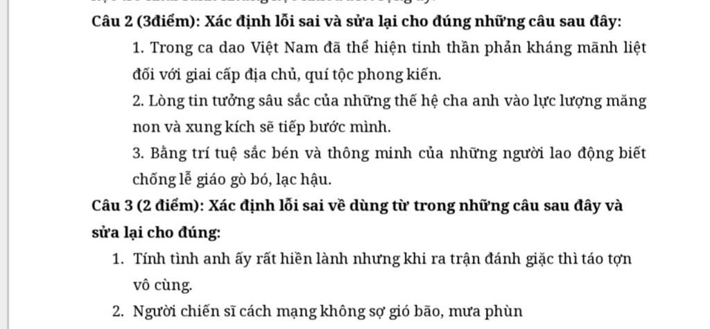 Xác định lỗi sai trong các câu sau và sửa lại cho đúng