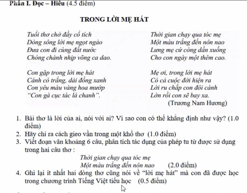 Xác định thể thơ của bài Trong lời mẹ hát