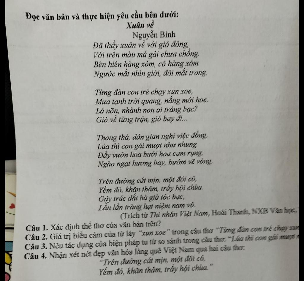 Xác định thể thơ của văn bản Xuân về
