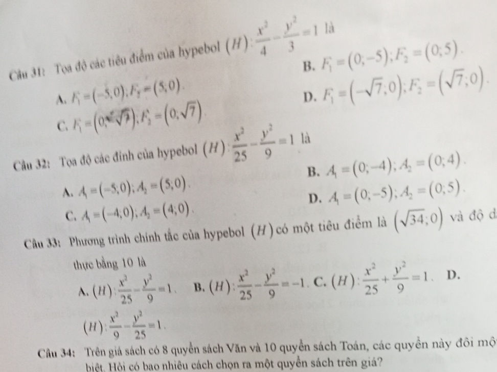Tọa độ các tiêu điểm của Hypebol Gallery 1