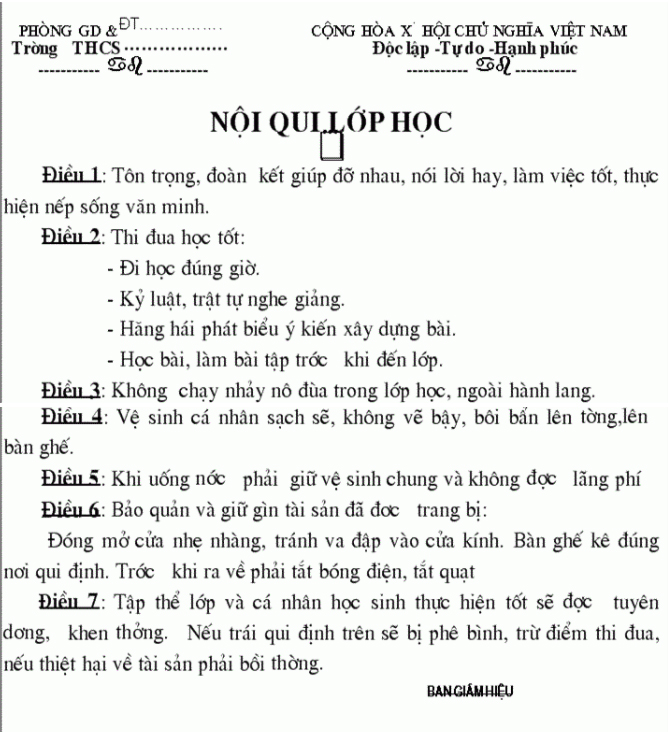 Xây dựng nội quy lớp học hiệu quả