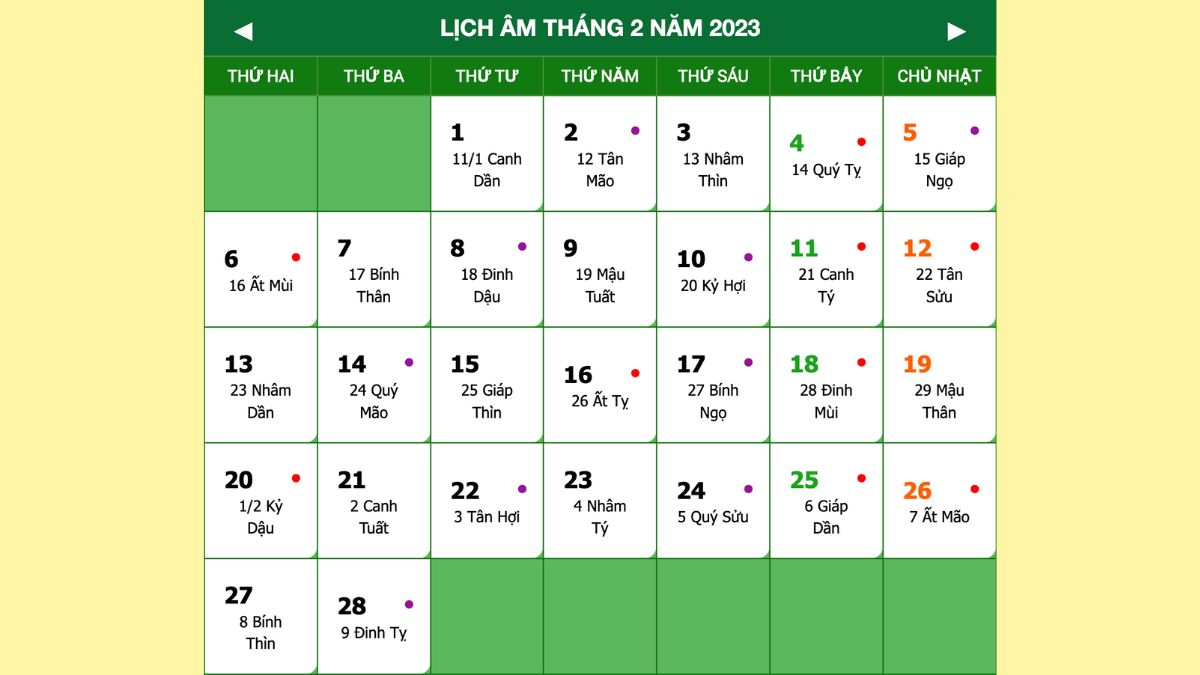 Xem Lịch Tháng 2 Năm 2023