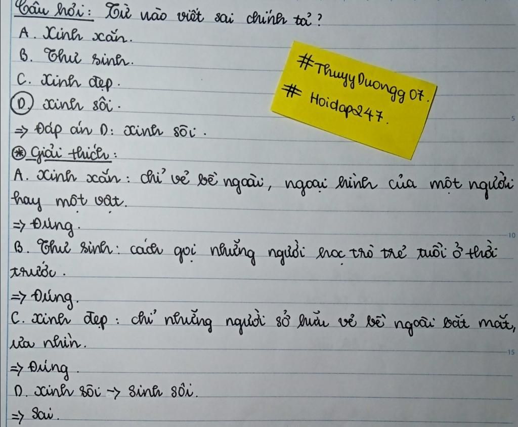Xinh xắn viết đúng chính tả