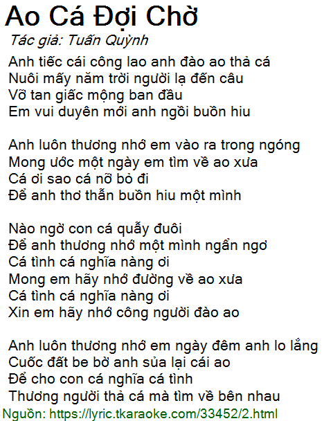 Lời Bài Hát Ao Cá Đợi Chờ Gallery 1