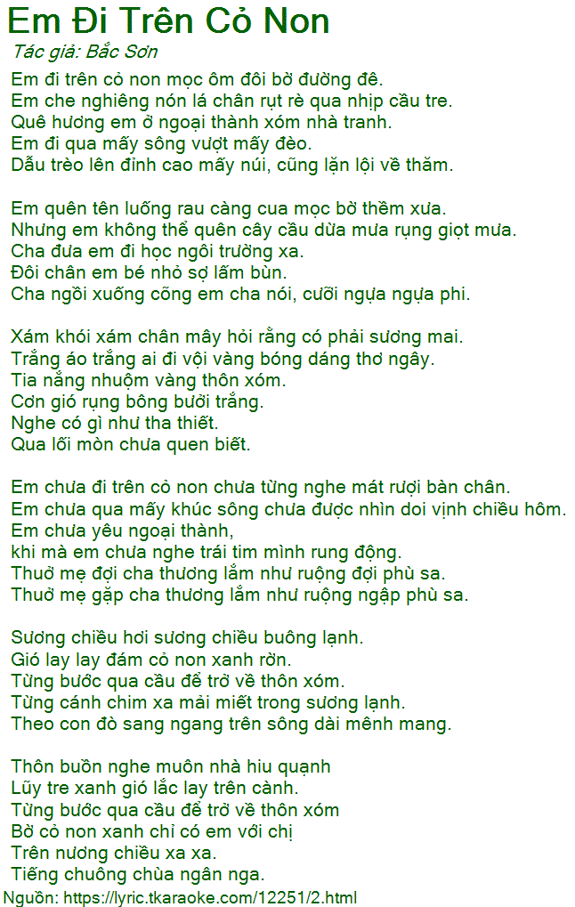 Lời Bài Hát Em Đi Trên Cỏ Non Gallery 1