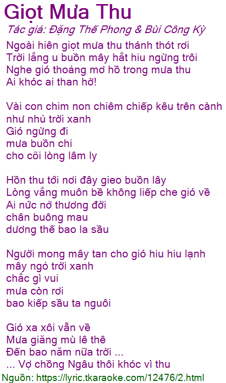 Lời Bài Hát Giọt Mưa Thu Gallery 2
