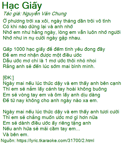 Lời Bài Hát Hạc Giấy Gallery 2