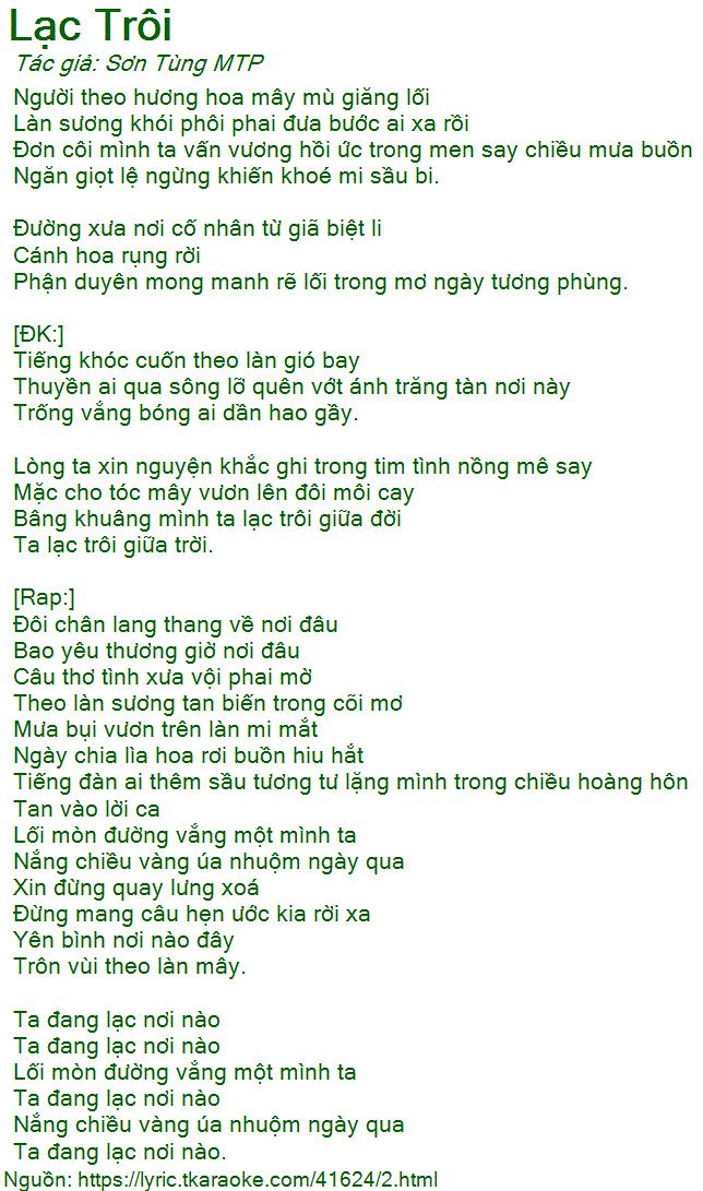 Lời Bài Hát Lạc Trôi Gallery 1