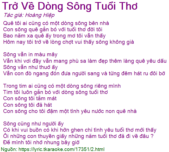 Lời Bài Hát Anh Thơ Trở Về Dòng Sông Tuổi Thơ Gallery 1
