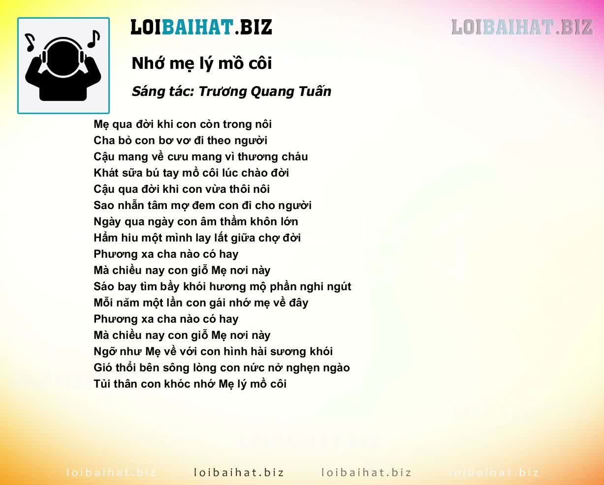 Lời Bài Hát Cẩm Ly Nhớ Mẹ Lý Mồ Côi Gallery 2