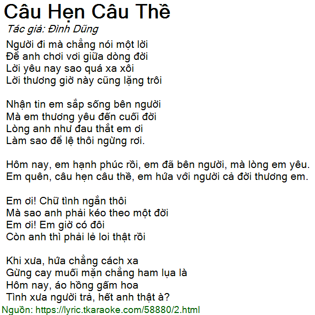Lời Bài Hát Đình Dũng - Câu Hẹn Câu Thề Gallery 2