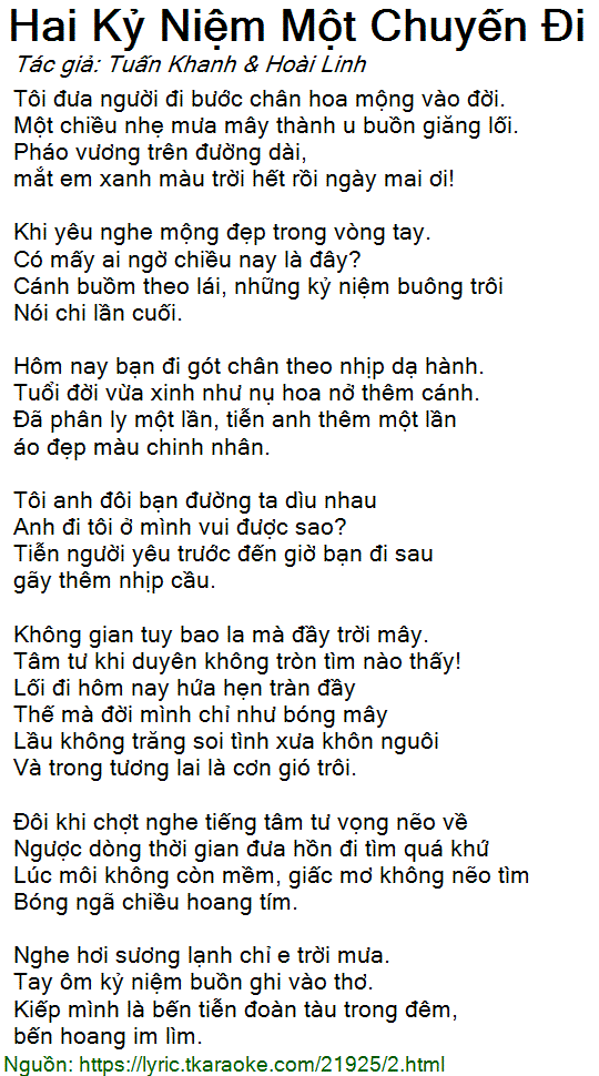 Lời Bài Hát Hai Kỷ Niệm Một Chuyến Đi Gallery 2