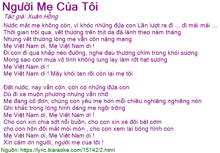 Lời Bài Hát Người Mẹ Của Tôi Gallery 2
