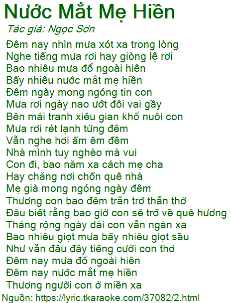 Lời Bài Hát Nước Mắt Mẹ Hiền Gallery 2