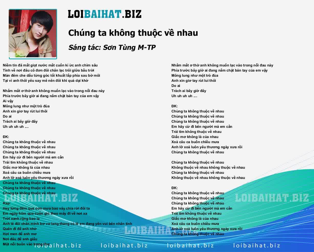 Lời Bài Hát Chúng Ta Không Thuộc Về Nhau - Sơn Tùng M-TP Gallery 2