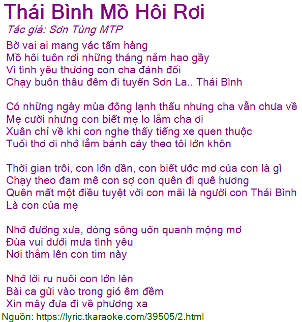 Lời Bài Hát Thái Bình Mồ Hôi Rơi Gallery 2