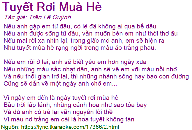 Tuyết Rơi Mùa Hè - Lời Bài Hát Gallery 2