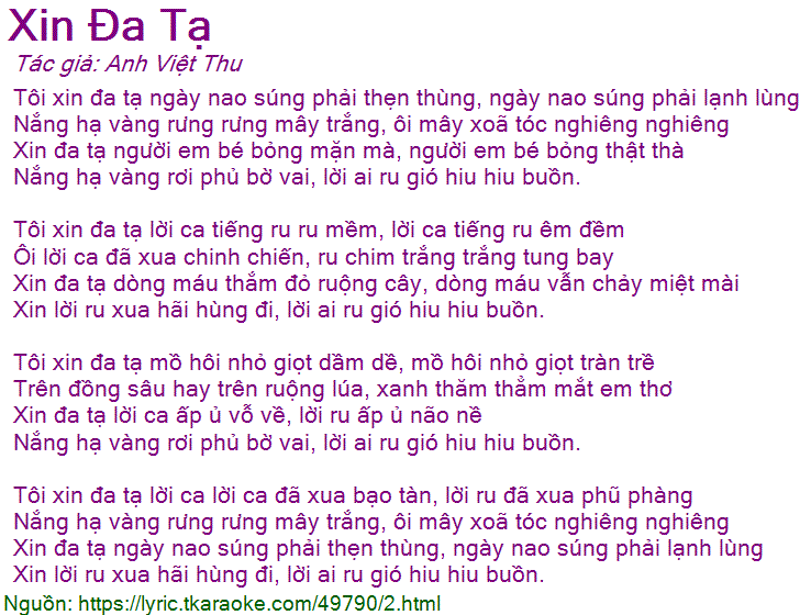 Lời Bài Hát Xin Đa Tạ Gallery 2