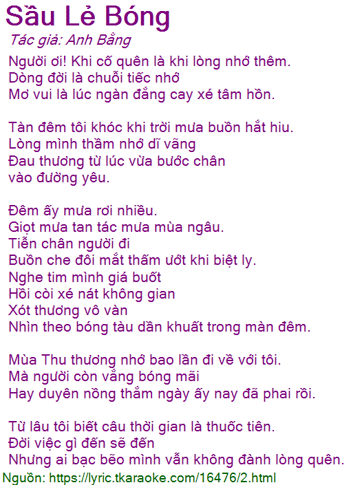 Lời Bài Hát Sầu Lẻ Bóng Gallery 2