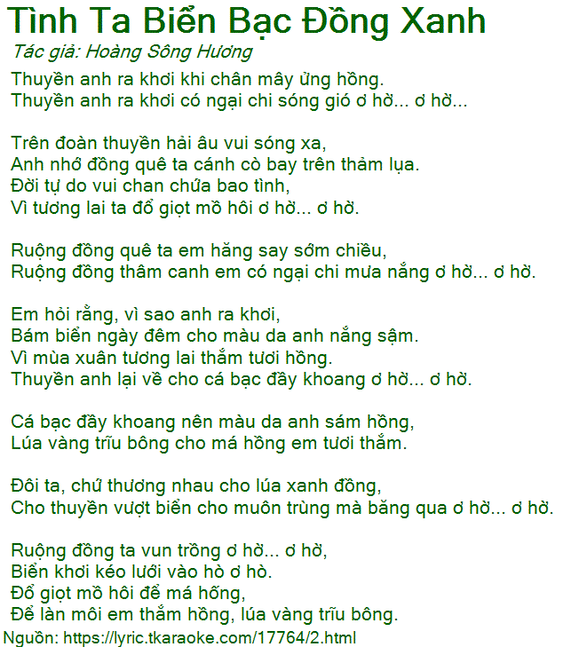 Lời Bài Hát Tình Ta Biển Bạc Đồng Xanh Gallery 2