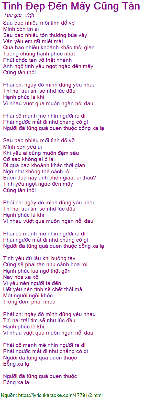 Lời Bài Hát Tình Đẹp Đến Mấy Cũng Tàn Gallery 1