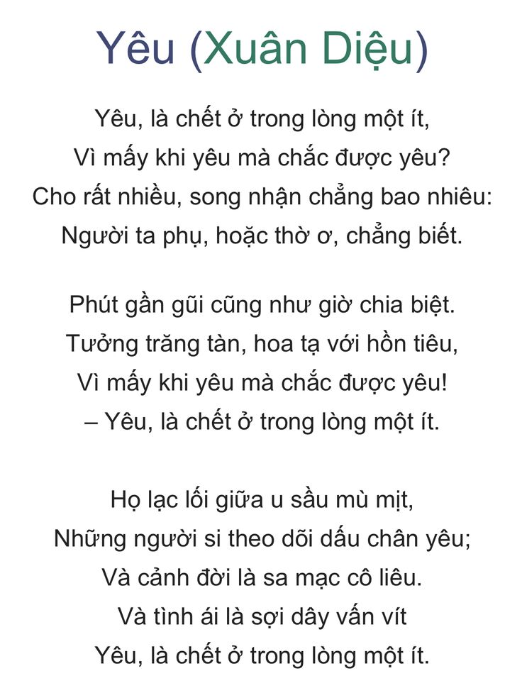 Yêu Là Chết Trong Lòng Một Ít Xuân Diệu