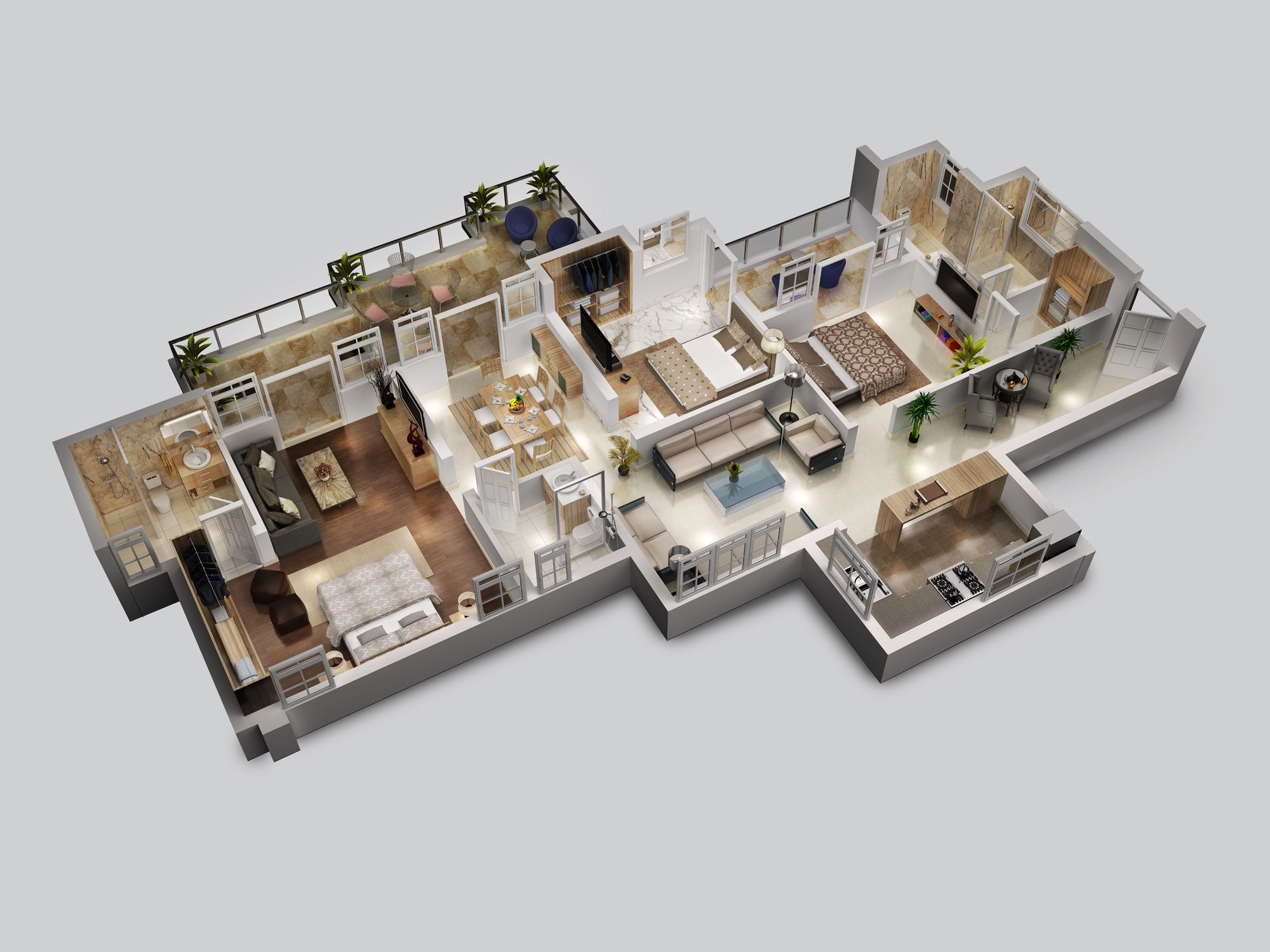 3d floor plan rendering by avenir design studio for private apartment