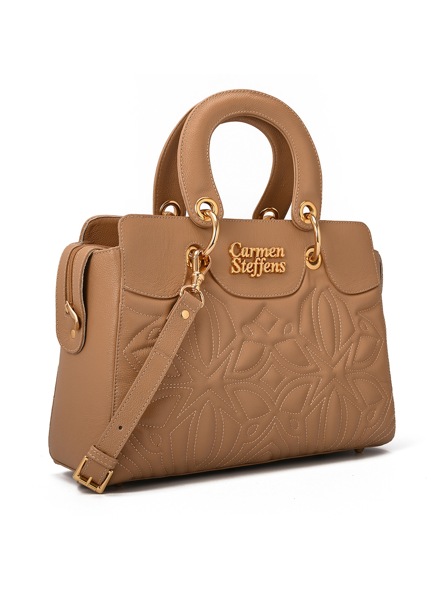 Beige Camel Leather Bag with Quilting