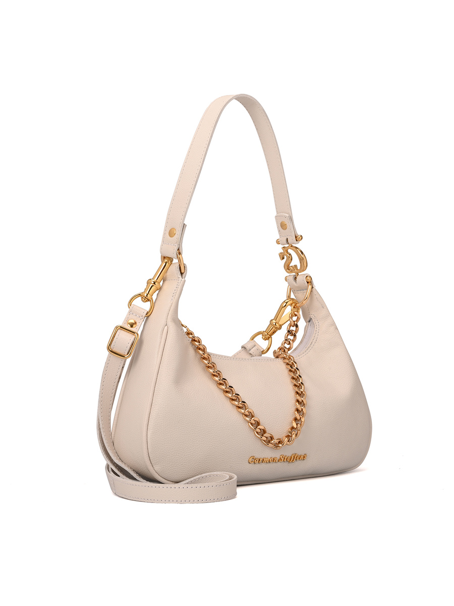 White Bianco Half-Moon Leather Bag with Chain