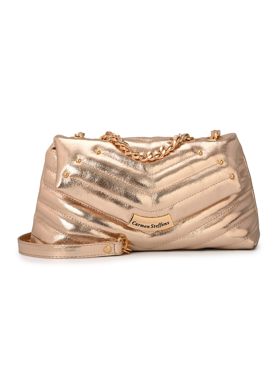 Golden Gold Quilted Bag Leather with Metal Application