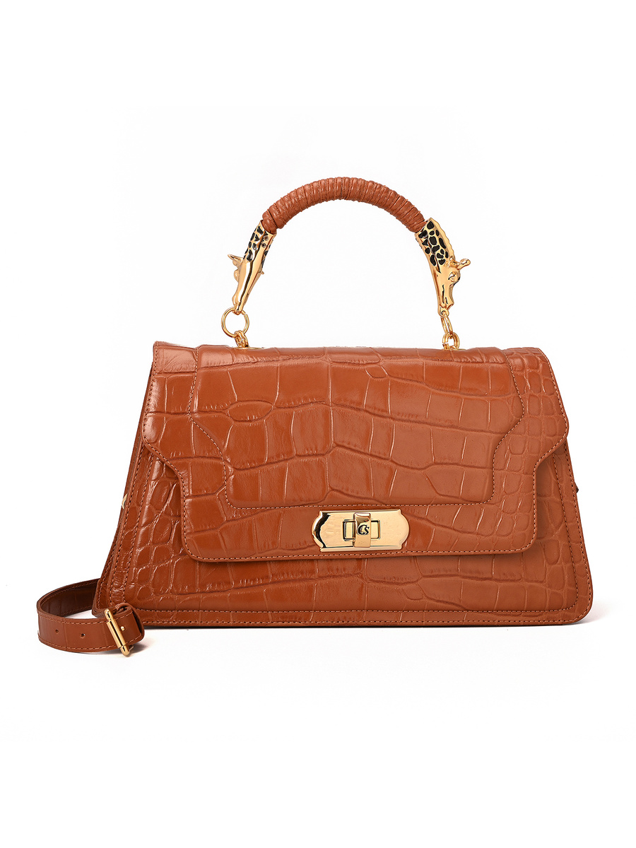 Top Handle Bag Brown Croco Leather