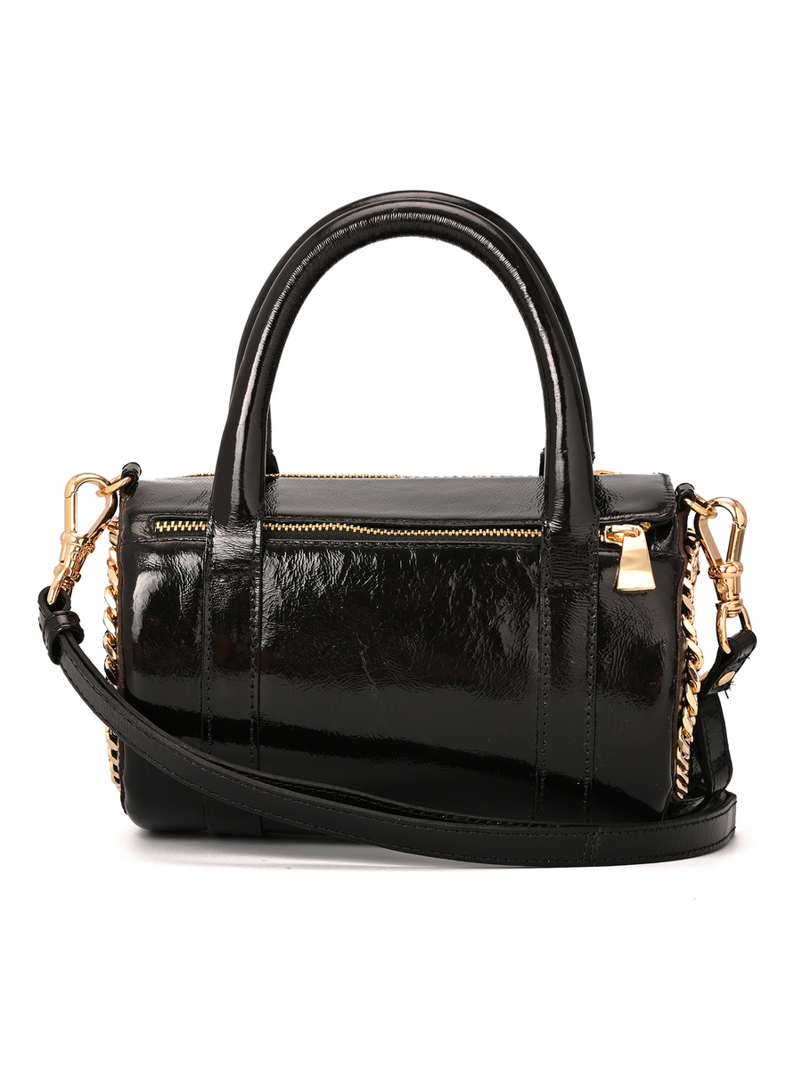 Cylindrical Black Leather Bag