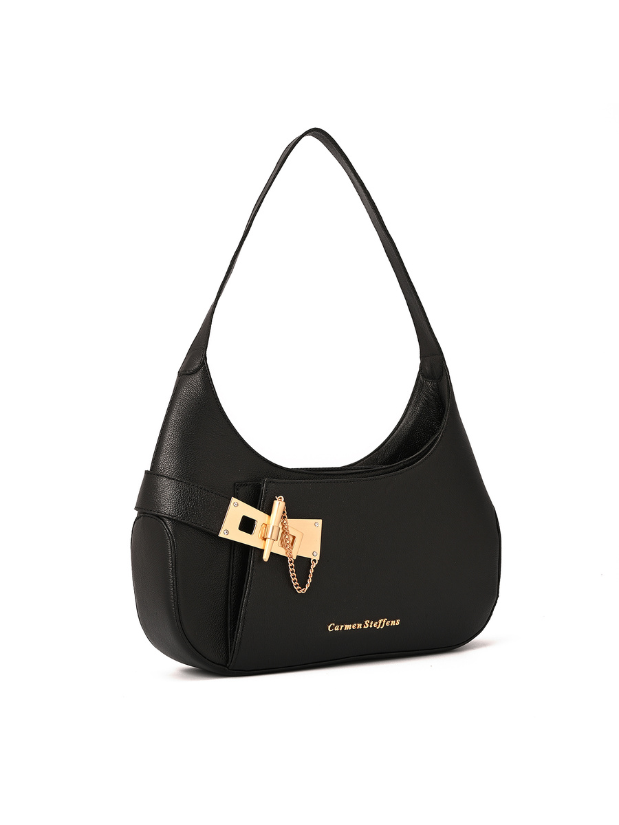 Hobo Bag Golden Clasp Black