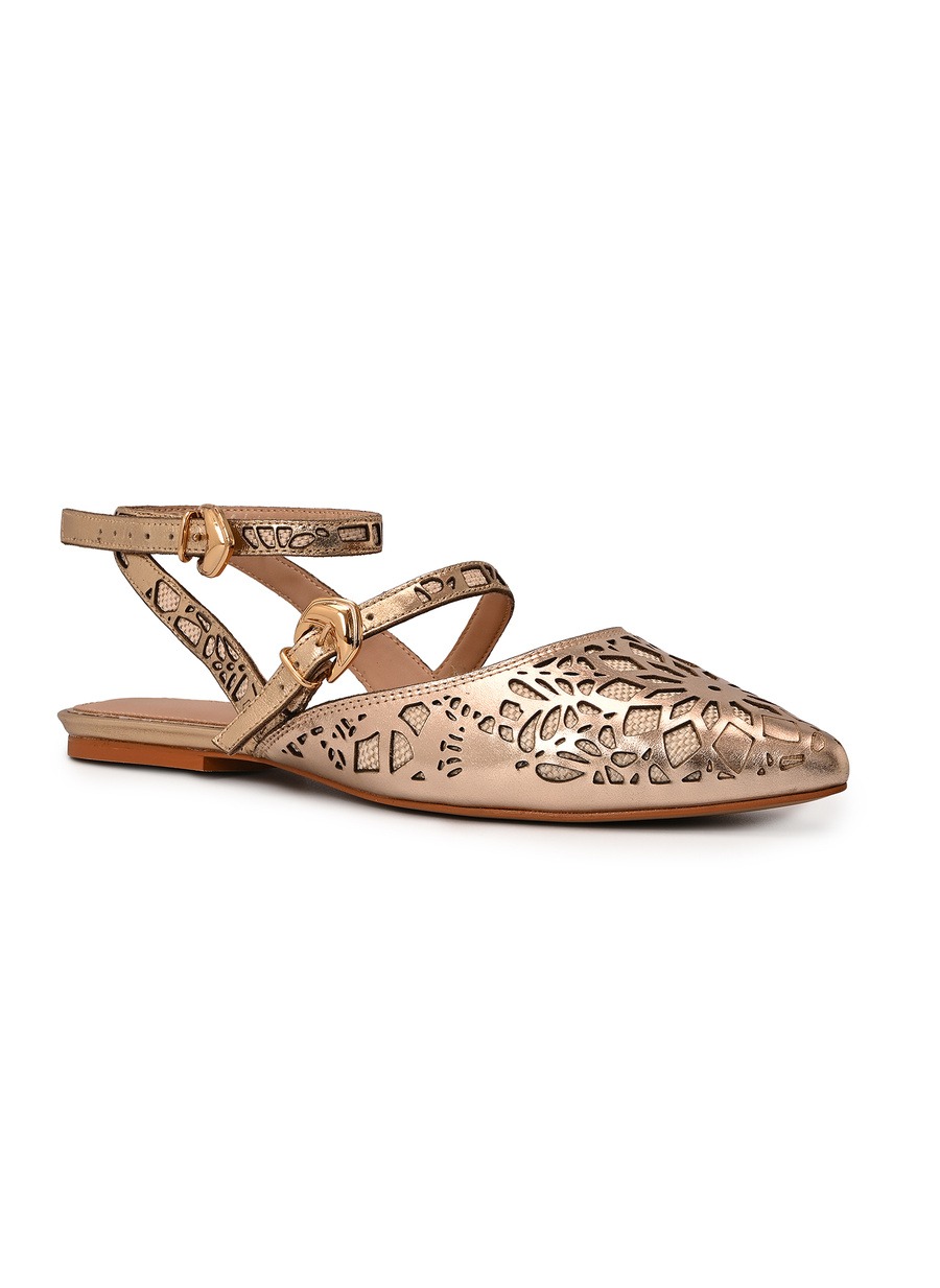 Golden Laser Cut Ballet Flat