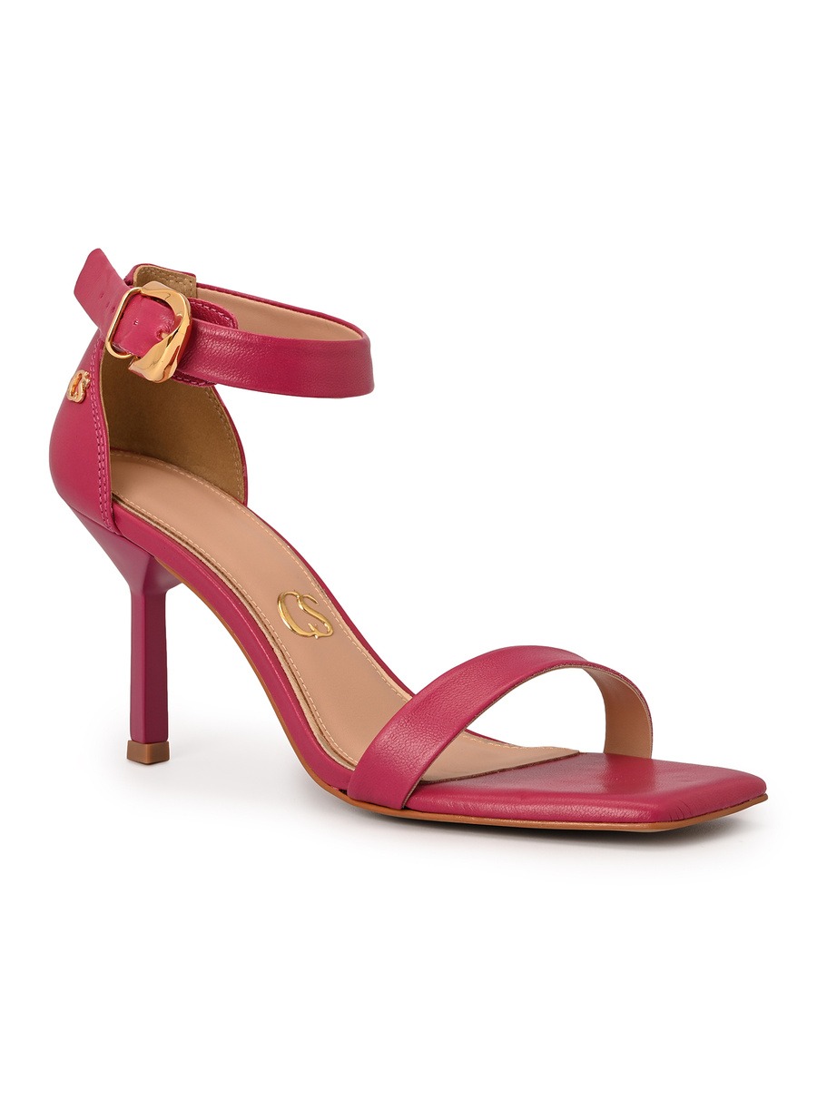 Fuchsia Pink Geometric Heel Sandal