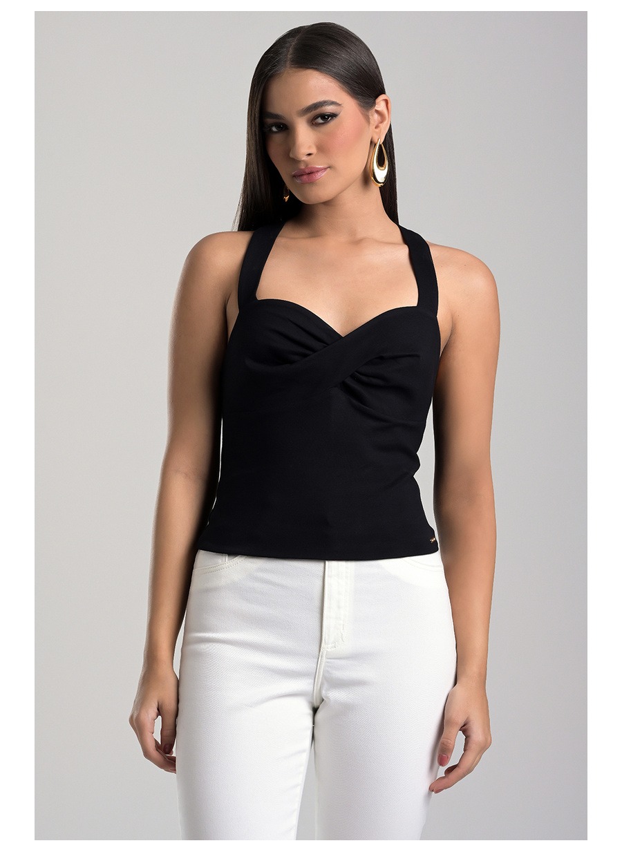 Black Top with Crossed Bust Detail