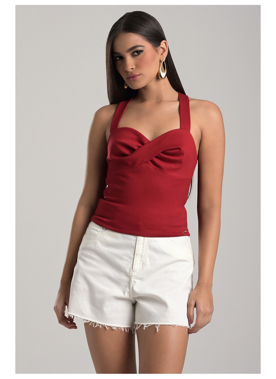 Red Top with Crossed Bust Detail